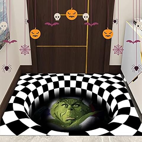 Halloween Clown Doormat, 3D Illusion Clown Doormat Horror Movie, Halloween Welcome Doormat Anti-Slip Halloween Floor Mat Door Front Bedroom Bath Mat Fireplace Floor Stairway… Cover