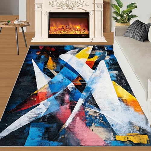 HYGIUID Vibrant Graffiti Area Rug 5x6 - Urban Street Art Area Rugs for Kitchen, Retro Abstract Art Bedroom Area Rug Kids Low Pile Rug for Indoor Outdoor Hardwood Floors Home Decor