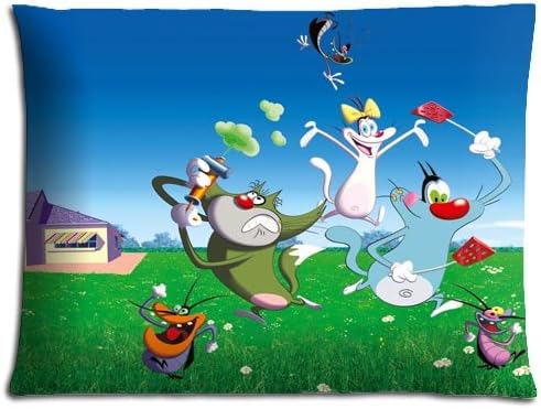 Vividness Bedroom Pillow Shell Case Zippered Polyester Cotton Oggy et les cafards Anti-microbial 20x26 inch 50x66 cm