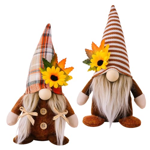 LUMOOM 2 pezzi decorazione autunnale gnomo, decorazione autunnale, bambole, fatti a mano, gnomo autunnale con girasole, per festa del Ringraziamento, festa del Ringraziamento, cucina a casa