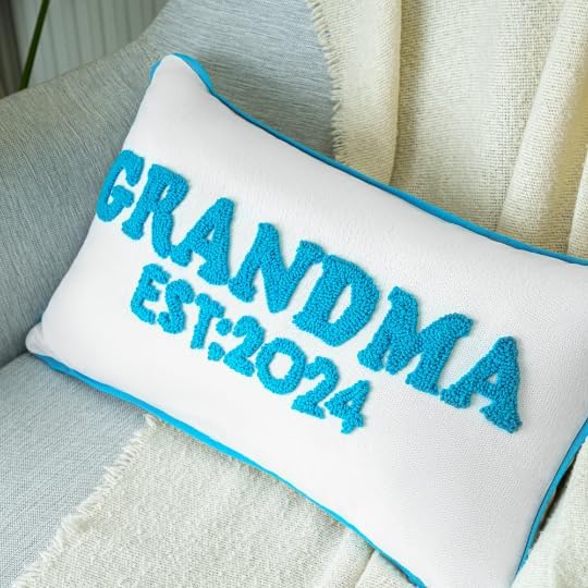 Miniatura 2 de MOM EST - Almohada lumbar personalizada con nombre y año con diseño de borde, bordado de aguja perforada hecha a mano en funda 100% algodón, regalo