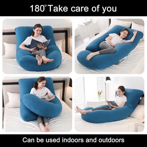 Image of Jcickt Pregnancy Pillow for Sleeping,59 inch Maternity Pillow with Removable Washable Cover,J-Shaped Full Body Pregnant Pillow -Support for Backs,Legs, Belly, HIPS, Improve Sleep-Dark Blue