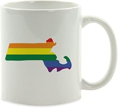 Andaz Press 11oz. US State Coffee Mug Gift, Rainbow Gay Lesbian Transgender LGBQT Pride Flag, Massachusetts, 1-Pack,