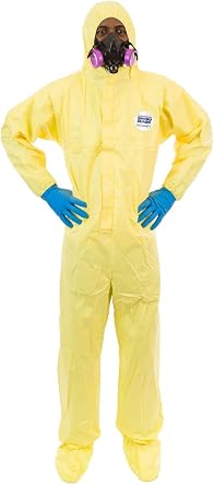CHEMSPLASH 1 Chemical Splash Protection Suit Yellow for Hazmat, Paint, and Light Duty Chemicals, Serged Seams Case of 12
