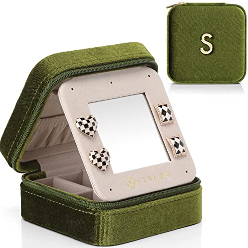 Vlando Personalized Initial Travel Organiser Jewellery Box with Mirror for Women (Letter S)