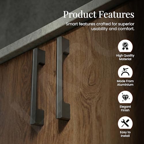 Image of LAPO 4 Piece Drawer Handle for Kitchen, 8 Inch Cabinet Handles for Wardrobe, Pulls for Cupboard, Almirah, Pooja Mandir (200mm, Black Finish, 3 Years Warranty) M-FB