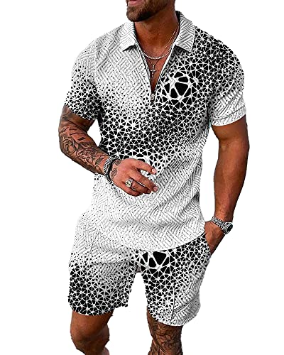 men's short sets outfits 2 piece summer tracksuit short sleeve polo shirt and shorts set casual sport suit
