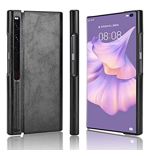 Kukoufey Capa para Huawei Mate Xs 2, capa traseira ultrafina de couro PU retrô à prova de choque, preta