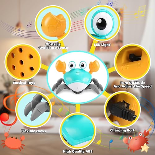 ZZQVIP Baby Spielzeug Krabbe Junge Mädchen, Spielzeug ab 1 2 3 Jahr, Crawling Crab Musikspielzeug, Geschenke für Kinder Spiele ab 3 4 Jahren, Familie Lernspielzeug für Tummy Time Toys