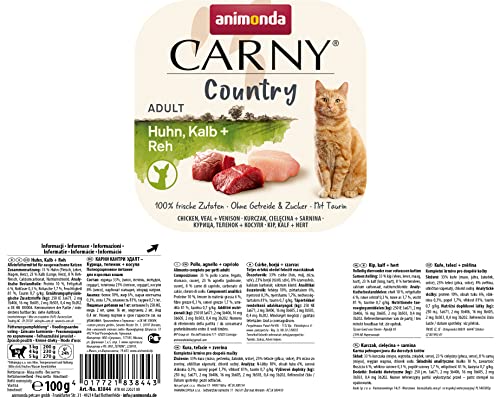 animonda Carny Country Katzenfutter nass Huhn + Kalb + Reh (32 x 100g), getreidefreies Katzen Nassfutter ohne Zucker, mit frischen fleischigen Zutaten