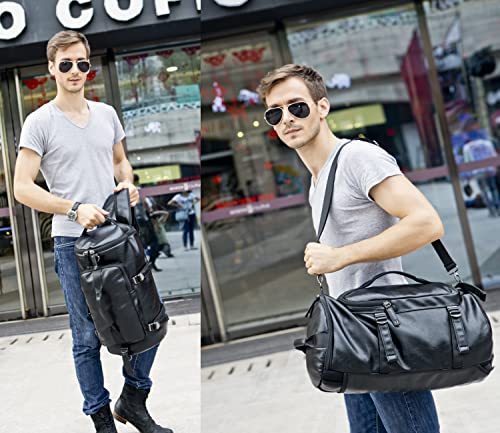 Baosha HB-26 3-Ways Herren Rucksäcke Handgepäck Schultertasche Convertible PU Leder Reisetasche Wanderrucksäcke Sporttasche Travel Duffel Bag Weekender Tasche (Schwarz)