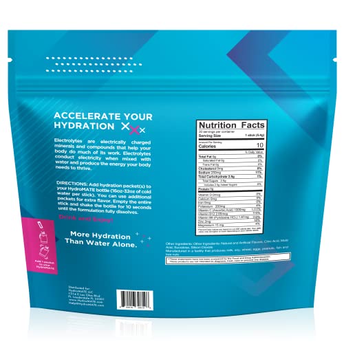 HydroMATE-Electrolytes-Powder-Drink-Mix-Packets-Hydration-Accelerator-Low-Sugar-Hangover-Party-Recovery-Vitamin-C-Fruit-Punch-30-Sticks