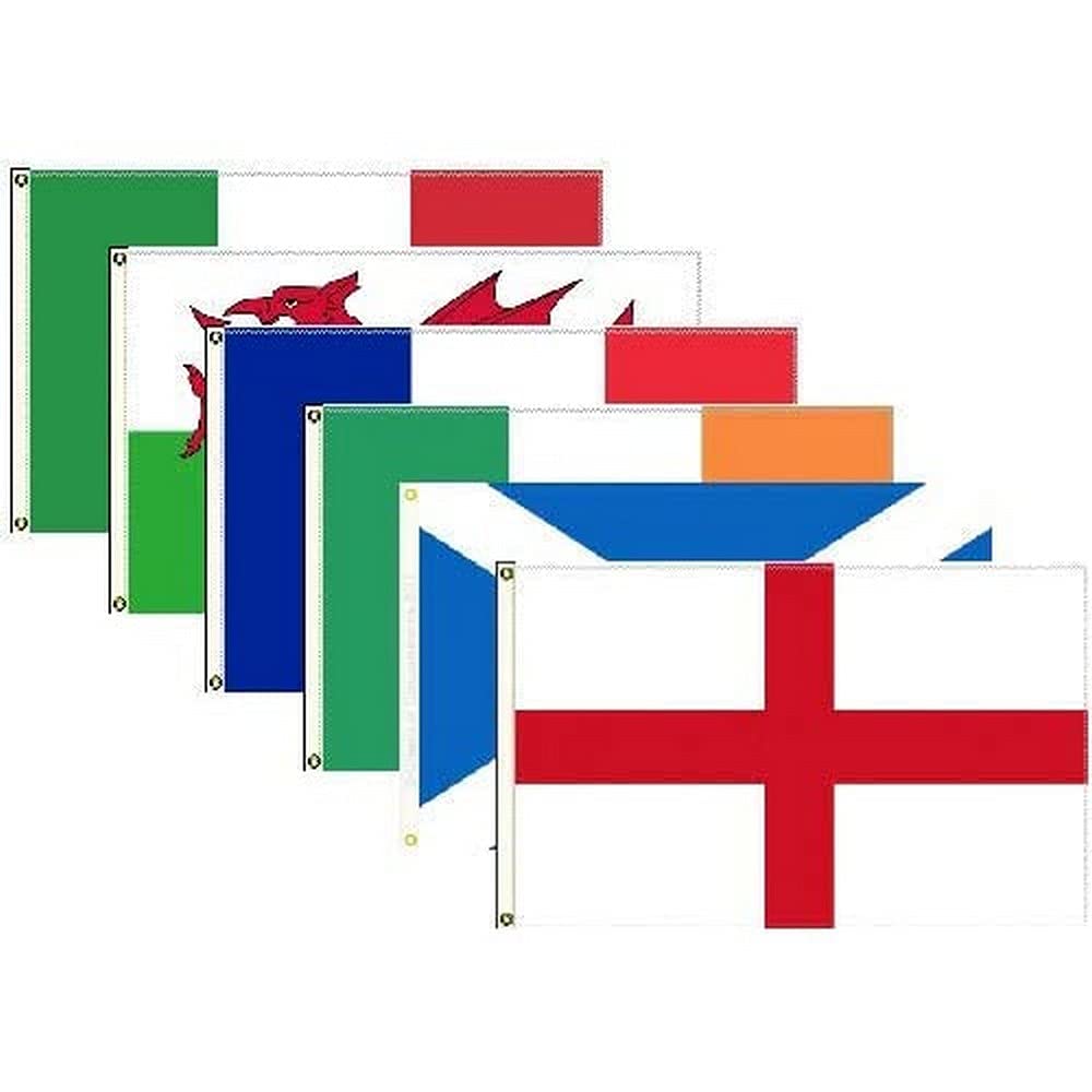 AZ FLAG Kit 6 Banderas del Torneo DE Las Seis Naciones DE Rugby 150x90cm - Bandera DE Las 6 Naciones Rugby XV 90 x 150 cm - banderines