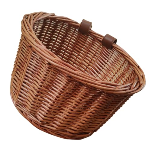 Outanaya 防水耐久 用自転車かご 籐風手編みバスケット 大容量収納 取り付け簡単 フロントハンドル対応 キッズバイク用ダークブラウン