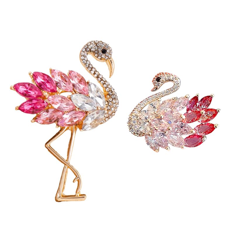 2Pcs Brooch Pin for Women, Brooches for Women, Saree Pin, Pink Swan and Flamingo Design Brooch for Women, Elegant Clothing and Dress Accessory Set