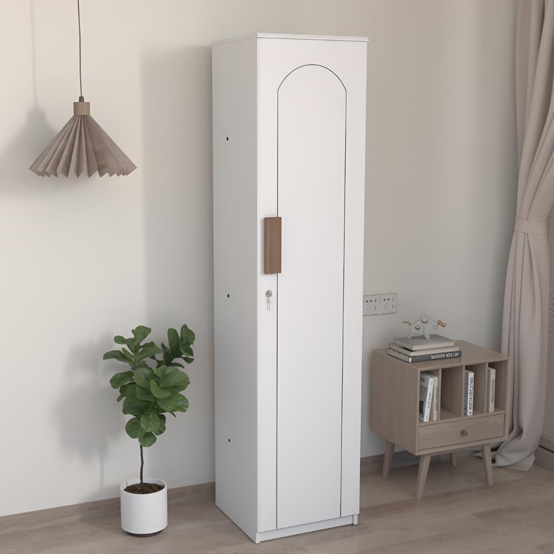Amazon Brand - Solimo Uno Engineered Wood Wardrobe for Clothes with 1 Door | Storage Cabinet for Kitchen | Multipurpose Almirah for Bedroom, Living Room | 1 Year Warranty - White Arch Finish-image-32
