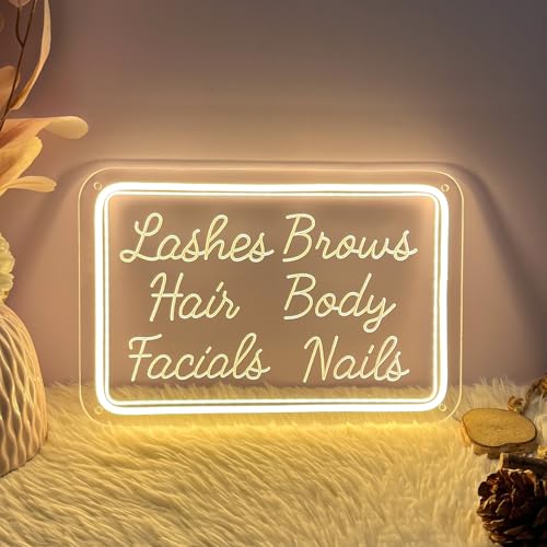Image of Neon Sign Lash Hair Facials For Wall Decor 3D Art Carving Design Indoor Bedroom Led Neon Signs Backdrop Flex Christmas Party Wedding Living Room Birthday Girl Boy Women Gift (Warm White,USB,30x30CM)