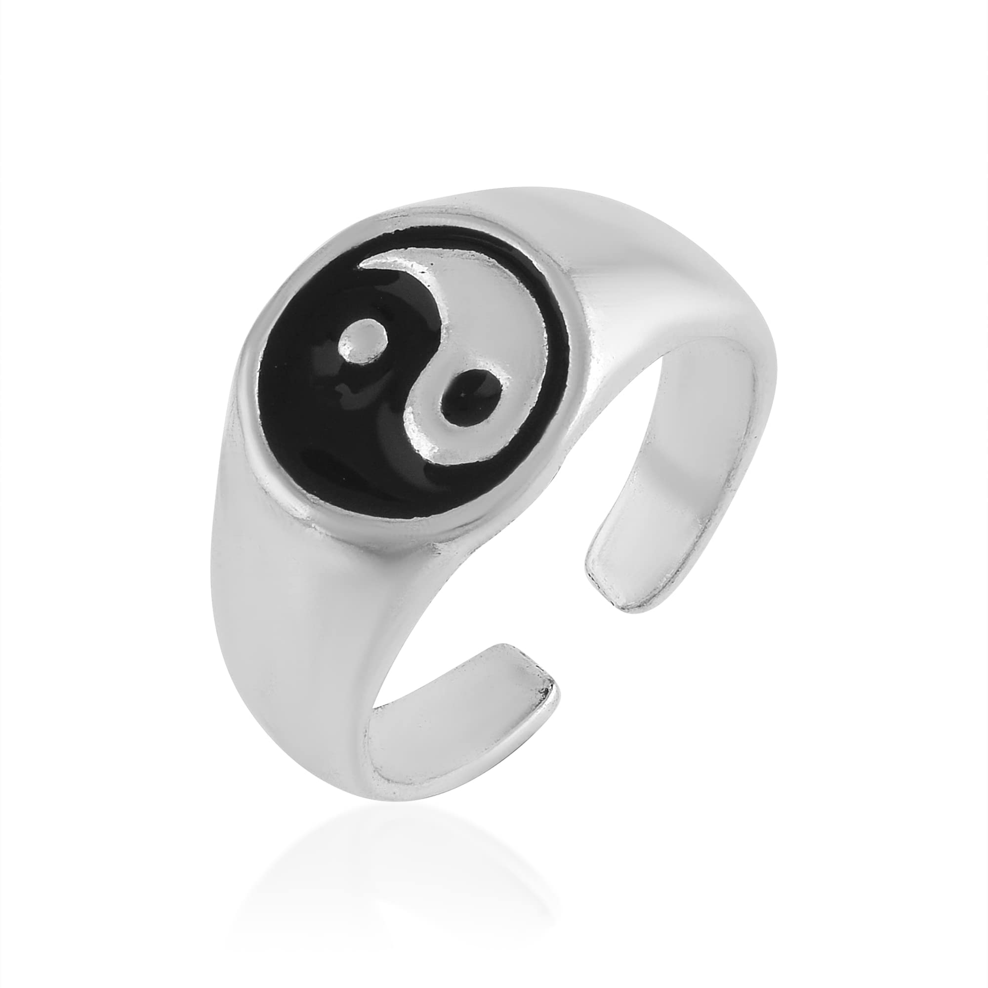 zumrut � Stainless Steel Free Size Adjustable Tai Chi Yin Yang Spinner Taoism Symbol Signet Band Finger Ring Jewelry for Men Women-picture-11