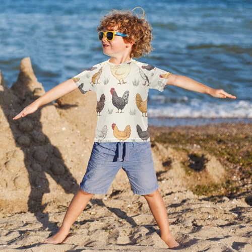Boys Short Sleeve T-Shirts Chicken Cartoon Pattern Rashguard Kids Swim Shirts Sun UPF 50+ Multicoloured4