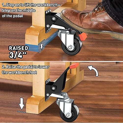 image for SPACEKEEPER Workbench Casters kit 920 Lbs Retractable Casters Heavy Du