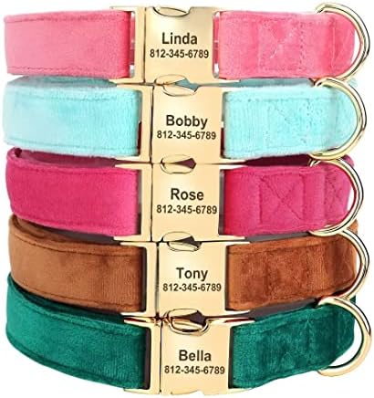 Beirui Personalized Dog Collars with Name Engraved - Soft Velvet Girl Dog Collars with Quick Release Metal Buckle - Adjustable for Small Medium Large Dogs, Hot Pink, S (Neck 10-17")
