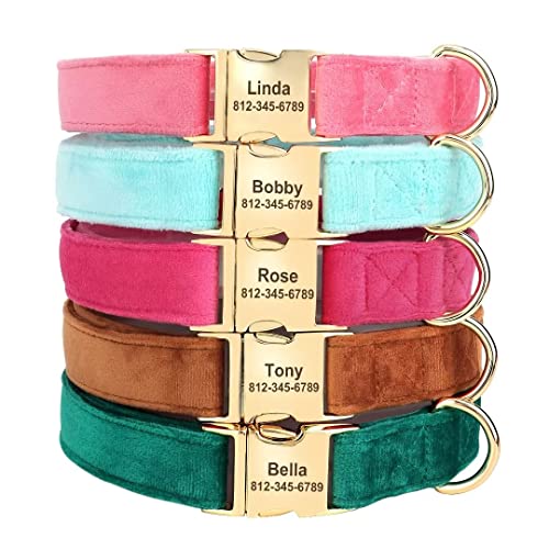 Beirui Personalized Dog Collars With Name Engraved - Soft Velvet Girl Dog Collars With Quick Release Metal Buckle - Adjustable For Small Medium Large Dogs, Hot Pink, S (Neck 10-17") #TOP10