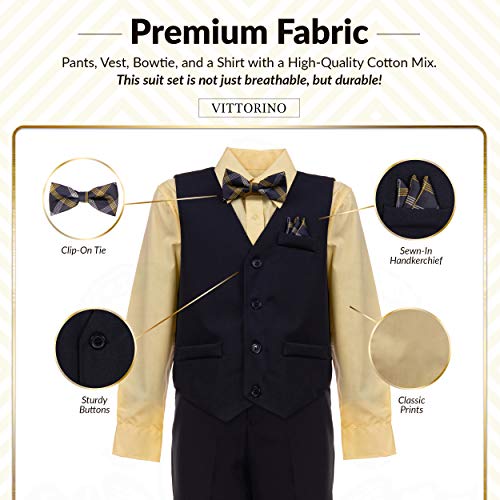 Image of Vittorino Boys 4 Piece Suit Set with Vest, Dress Shirt, Bow Tie, Pants & Pocket Square | Big & Little Kids Formal Apparel