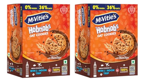 Image of McVities Hobnobs Oat Cookies With Chocochips - 0% Maida, Crunchy & Wholemeal, Trans Fat Free, 153.8 Gm - Pack Of 2