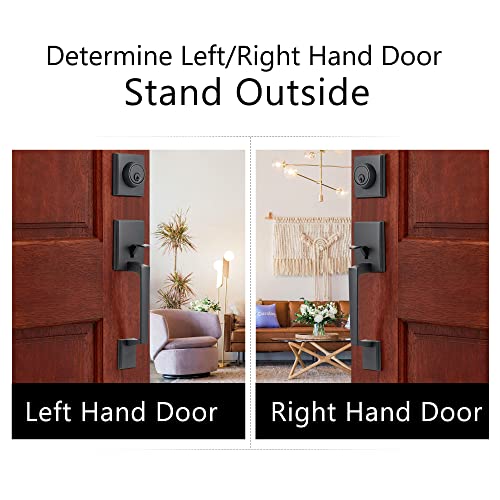 KIAYACI Front Door Lock Set Black Door Handle Front Door Handle Sets with Deadbolt Entry Door Locksets Single Cylinder HandleSet with Straight Handle Lower Half Grip Matte Black Front Door Handle