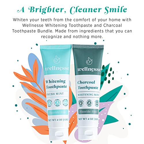 Wellnesse Whitening Toothpaste & Charcoal Toothpaste Bundle - Fresh Mint, 4Oz - Fluoride Free Toothpaste For Teeth Whitening Kit - Made With Activated Charcoal And Natural Teeth Whitening Ingredients #TOP1