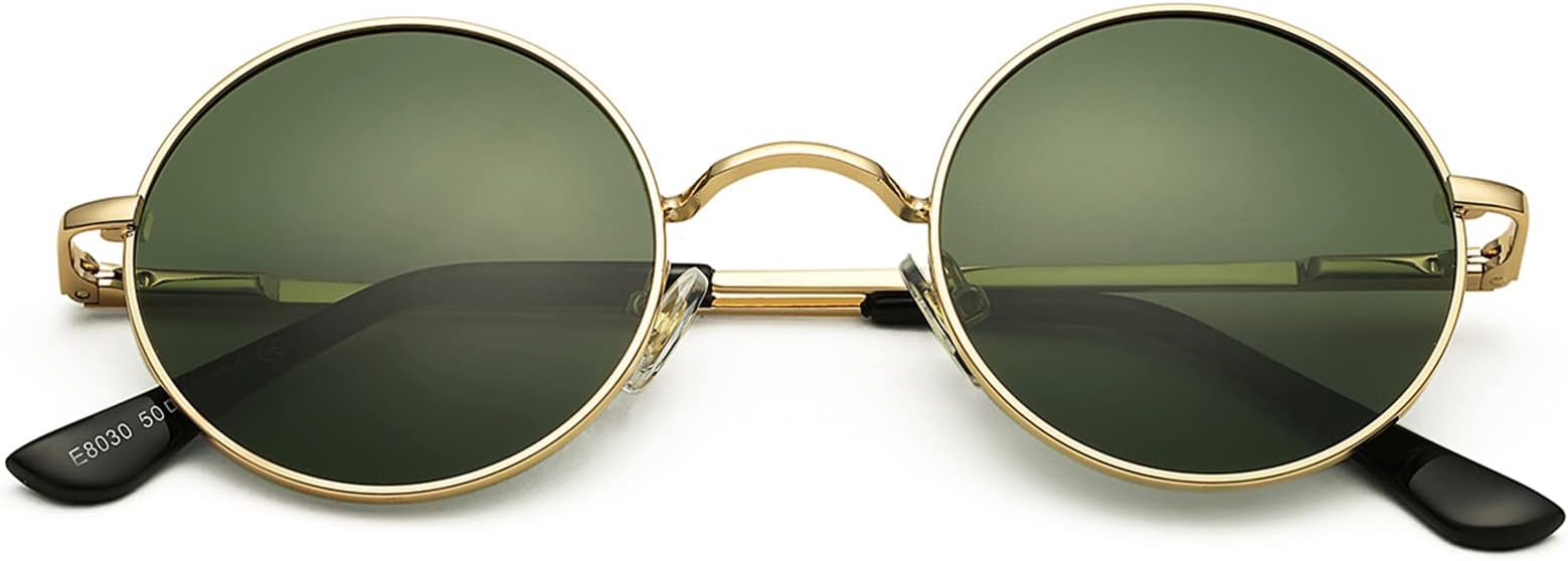 Small Round Polarized Sunglasses for Men Women Circle Retro Shades Metal Hippie Sunglasses UV400