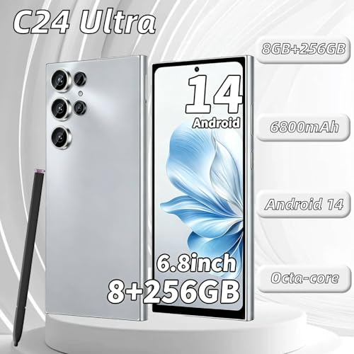 Image of C24 Ultra Unlocked Phone, 8GB+256GB Large Storage Smart Phone, | Android 14 Cell Phone, 6800 mAh Battery, 6.8-inch /5G Dual SIM [Works with T-Mobile, AT&T] Gray