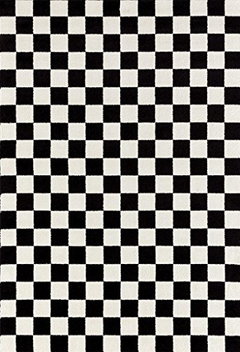 Persian Area Rugs Black 5X7 1909 Checkered White Area Rug Carpet, 5 Ft X 7 Ft (1909 Black 5X7) #TOP1