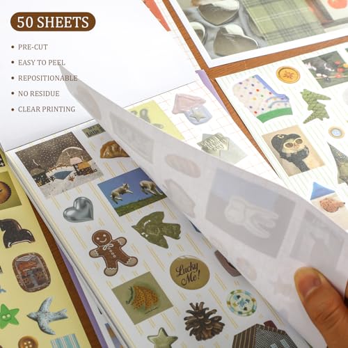 Image of 1300+ PCS Vintage Cute Scrapbook Sticker Book, 50 Sheets Retro & Ins Little Object Theme Korean Stickers for Scrapbooking, Art Scrapbook Supplies for Adults Teens Women Girls Junk Journal Journaling