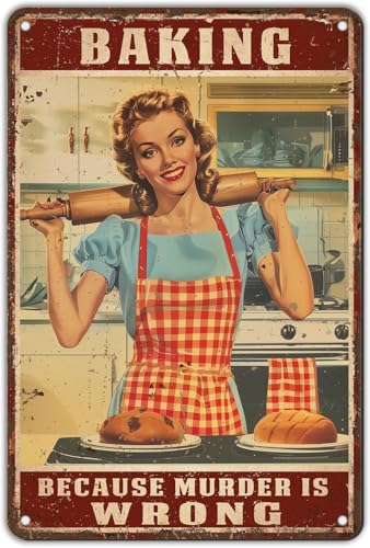 YoyaVex Vintage Metal Tin Sign Baking Because Murder Is Wrong Dog Retro Wall Art Decor Iron Painting for Home Kitchen Cafe Pub 16x12 Inch Plaque