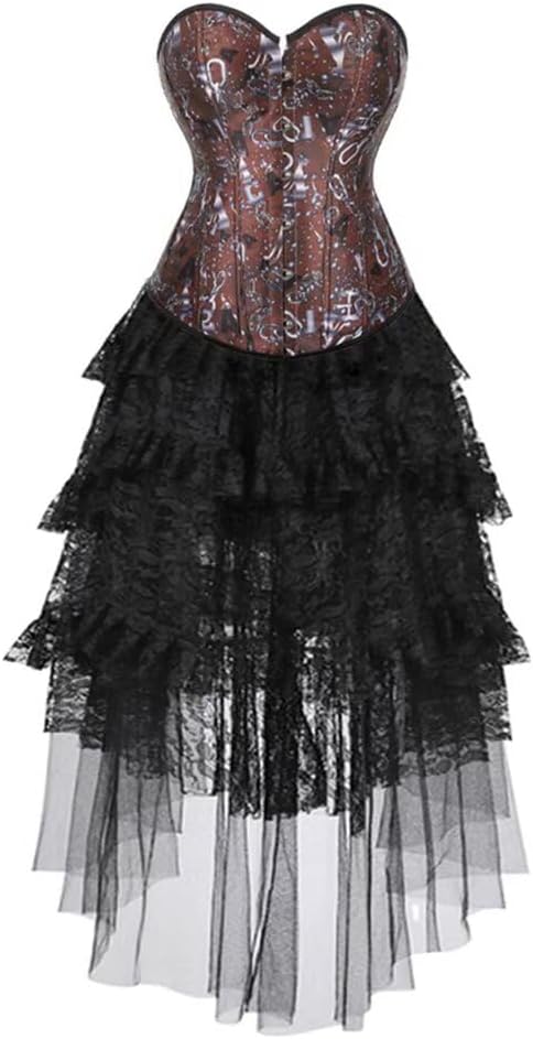 Hengzhifeng Women Renaissance Cheerleader Overbust Corset Top with Tulle Skirt