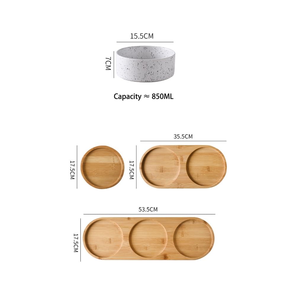 Ceramiczna miska dla psa Obciążona miska na karmę dla psa z drewnianą podkładką Miska na karmę dla zwierząt, miska na mokrą lub suchą karmę i wodę, akcesoria dla kotów domowych(Single tray)