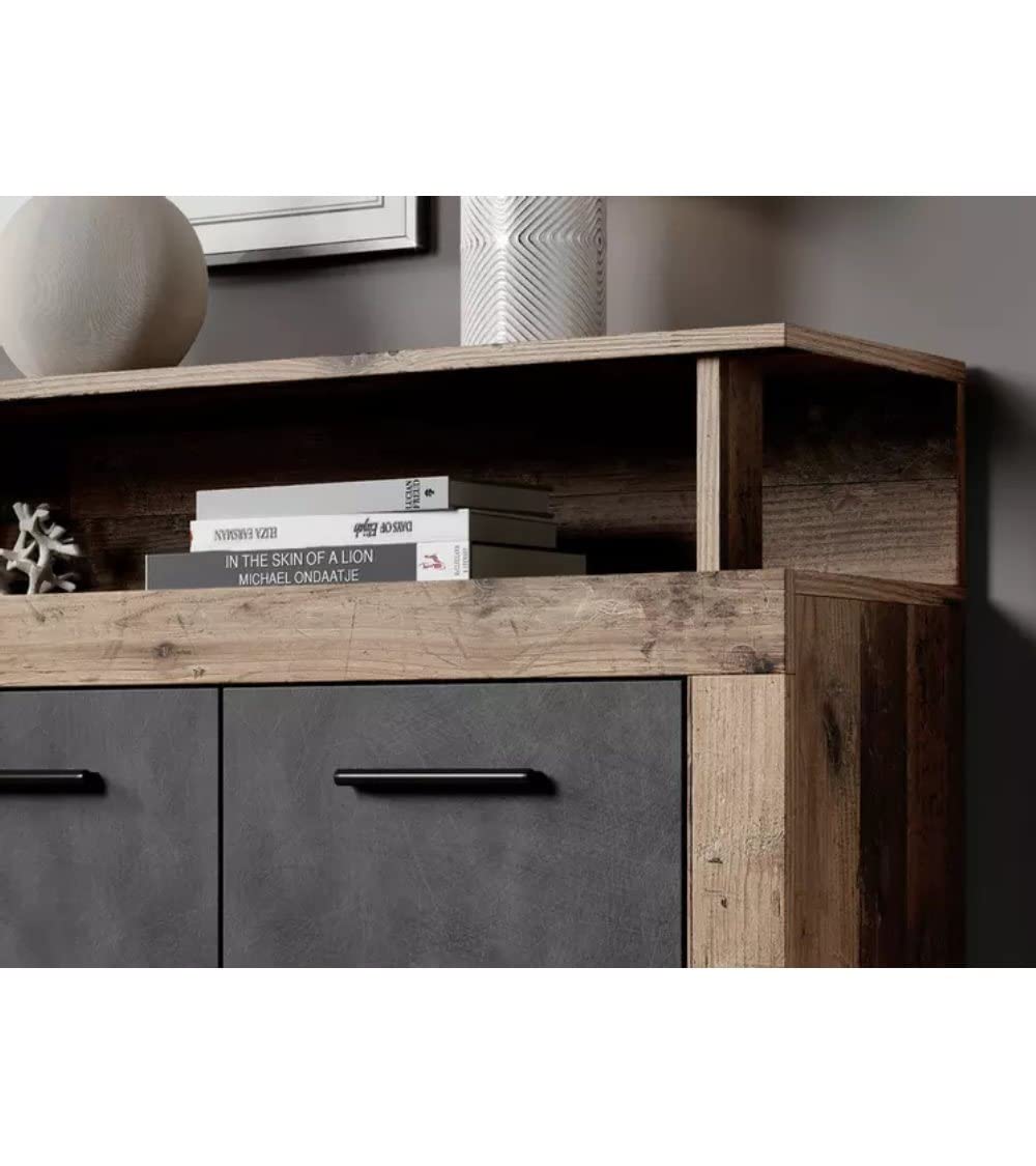 Home Heavenly® - Mueble aparador de salón-Comedor Luana, 4 Puertas 4 cajones. 190x95,4x31,9 cm. (Roble Antiguo-Gris)