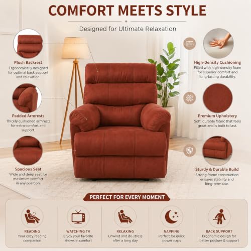 Image of Velvet Manual Recliner, 1 Seater, Maroon | Single Sofa Recliner, Comfortable Lounge Chair, For Living Room, Bedroom & Relaxation