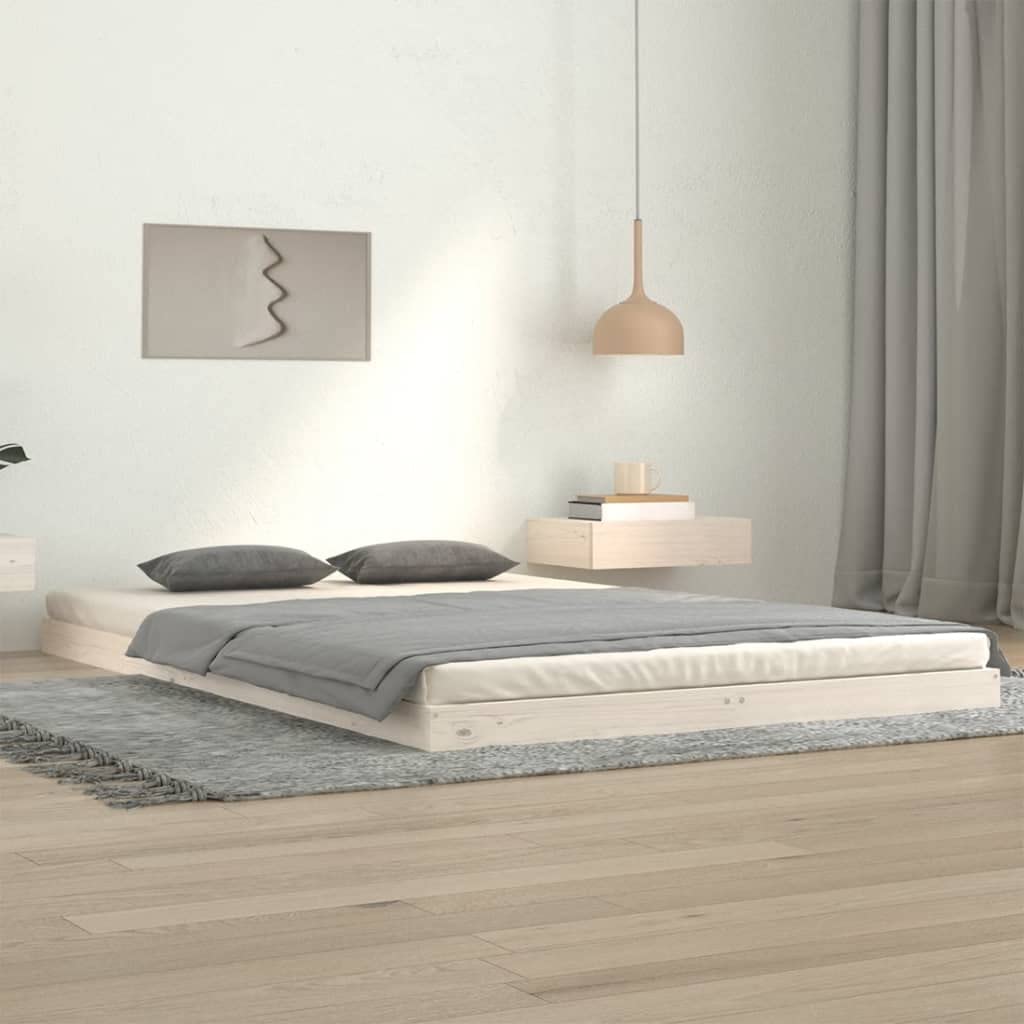 Natulvd Low Platform Bed Frame, Small Double Floor Bed Frame with Sturdy Slat Support, Japanese Style, No Box Spring Needed (White, 120x200 cm)