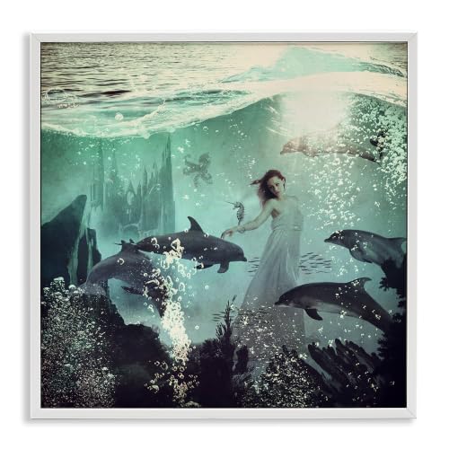 Stupell Industries Surreal Woman Underwater Dolphins Splashing Bubbles, Design by Paula Belle Flores