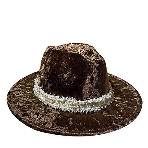 Fedora Hats Velvet Big Wide Brim Hat Women's Elegant Jazz Autumn Winter England Retro All-Match Panama Cap #TOP2