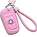 Pink BMW Genuine Leather Key Case Cover Shell for BMW 3-Button Keyless Entry Remote Control Smart Car Key Protection Fob Skin Cover Etui with Braided Key Chain & Key Rings for Women