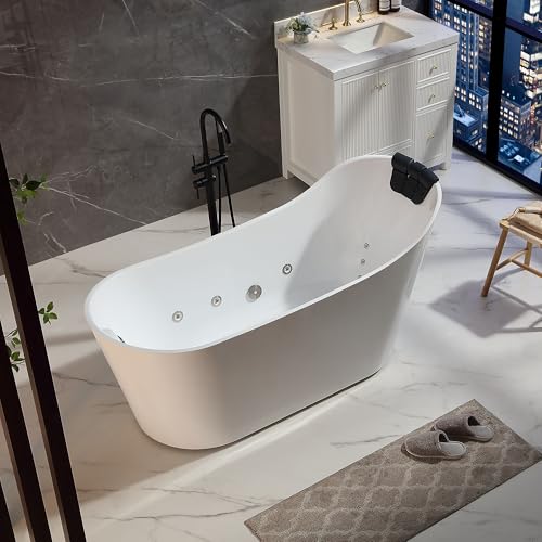 Empava Upgrade Acrylic Whirlpool Bathtub, 67-Inch Freestanding Gracefully Oval Shaped Jetted Bathtub with Healing Chromotherapy, 16 Hydromassage Jets, Single-Ended Bathtubs with Pillow by Empava - Image 6