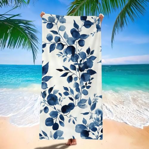 Toalla Playa 60x120 cm Toalla Playa Grande, Absorbente, Secado rápido Toallas Microfibra, Beach Towels Azul, Espaciosa y Repelente a la Arena Toallas Baño Grandes para Camping, Viaje, Planta H-1091