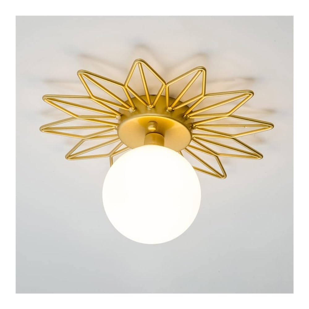 Plafonnier doré soleil en verre dépoli globe style milieu du siècle