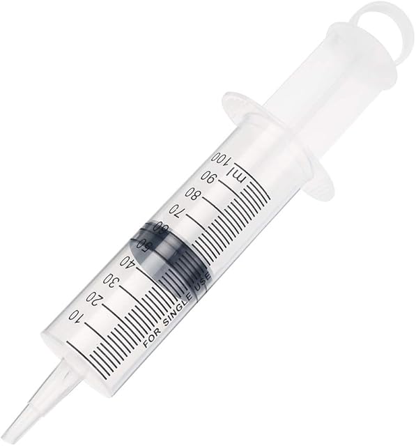 Disposable Plastic Injector Syringe No Needle 100mL For Lab Nutrient Measuring, Mini Garden Watering, Liquids Preparing, Ink Adding, Drawing Oil, Dog/Pig/Calves Feeding, Nursing Tools, 100cc, 1Pc