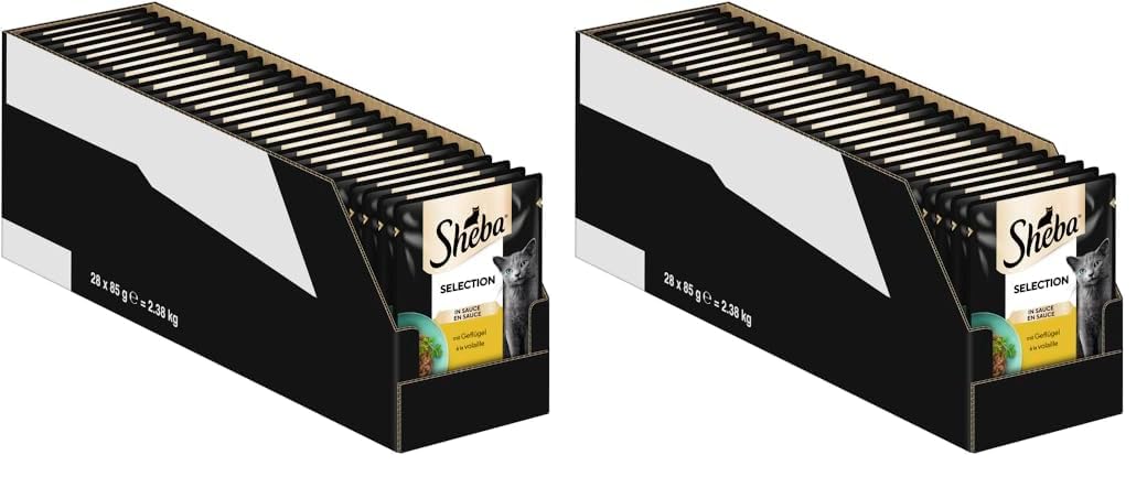 SHEBA Portionsbeutel Nassfutter für Katzen Selection in Sauce mit Geflügel 28 x 85g (Packung mit 2)