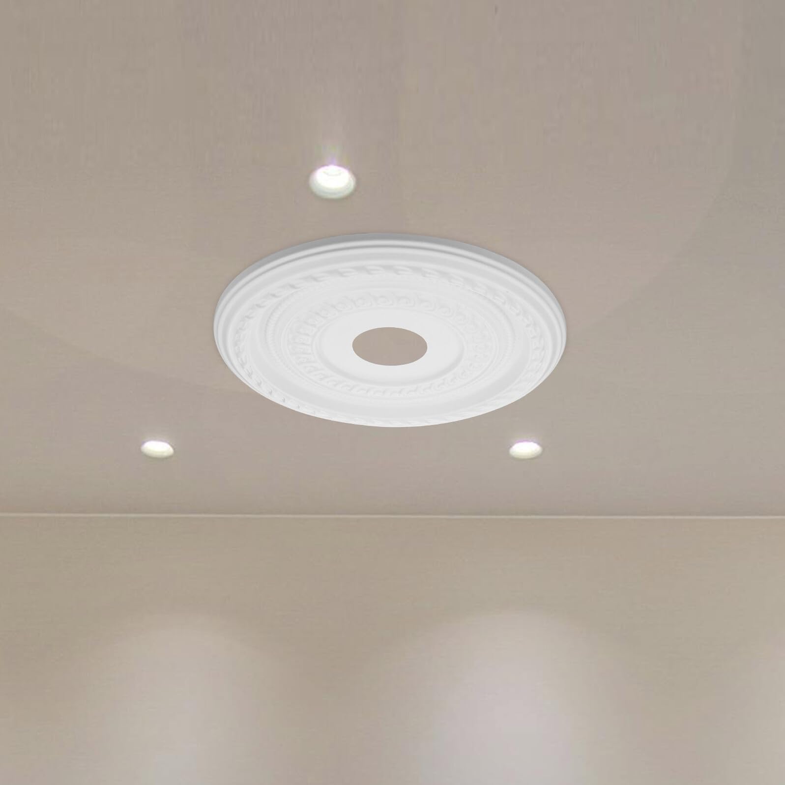 Mikikit Medaglione da Soffitto Multiuso per Lampadari Moderni in Pu Bianco Medaglione Decorativo Placca da Soffitto LED Design per Ufficio e Ambienti Commerciali