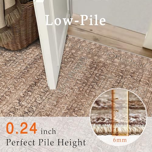 vivorug 5x7 Area Rugs - Ultra-Thin Washable Rug with Non-Slip Backing, Ideal for Living Room, Bedroom, Kitchen Floor Carpet - Vintage, Easy Clean, Durable, Sand/Antique